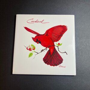 Vintage Screencraft P. Howard Ceramic Cardinal Bird Cork Back Tile Trivet 6 x 6"